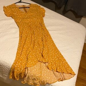 Xhilaration Yellow Floral High-Low Midi Dress